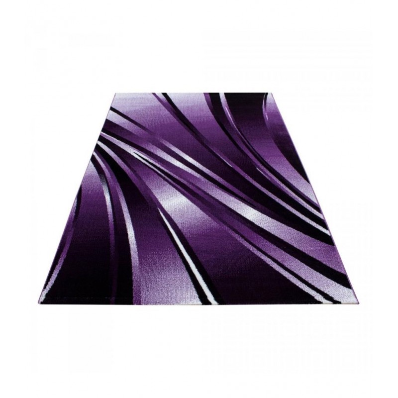 Modern desenli Halı Geometrik dalgalı ve Çizgili tasarım Siyah Lila Beyaz