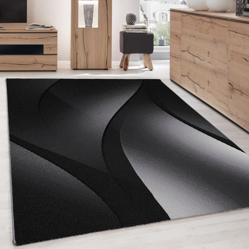 Modern desenli Halı Abstrak dalgalı desen Siyah Gri