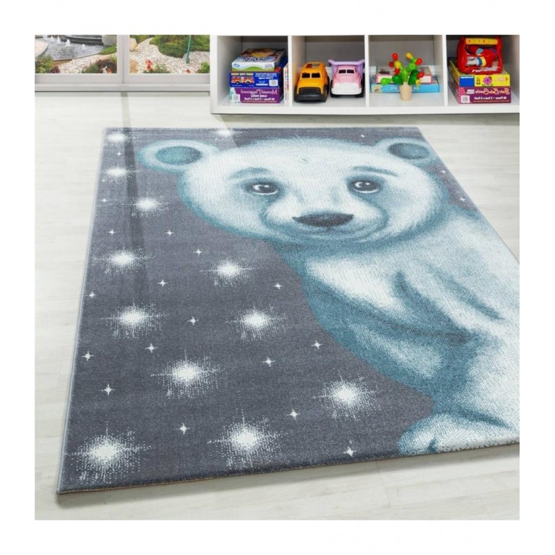 Çocuk Bebek odası halısı Kutup ayısı desenli Halı Gri Mavi Beyaz