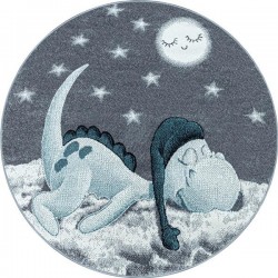 Çocuk Bebek odası halısı Dinazor Yıldız desenli Mavi Gri Beyaz