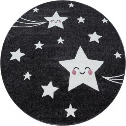 Yuvarlak Çocuk odası halısı sevimli yıldız desenli Gri Beyaz renkli