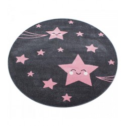 Yuvarlak Çocuk halısı sevimli yıldız desenli gri pembe