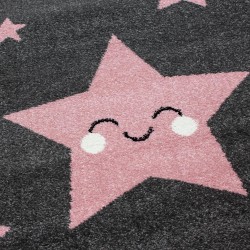 Yuvarlak Çocuk halısı sevimli yıldız desenli gri pembe