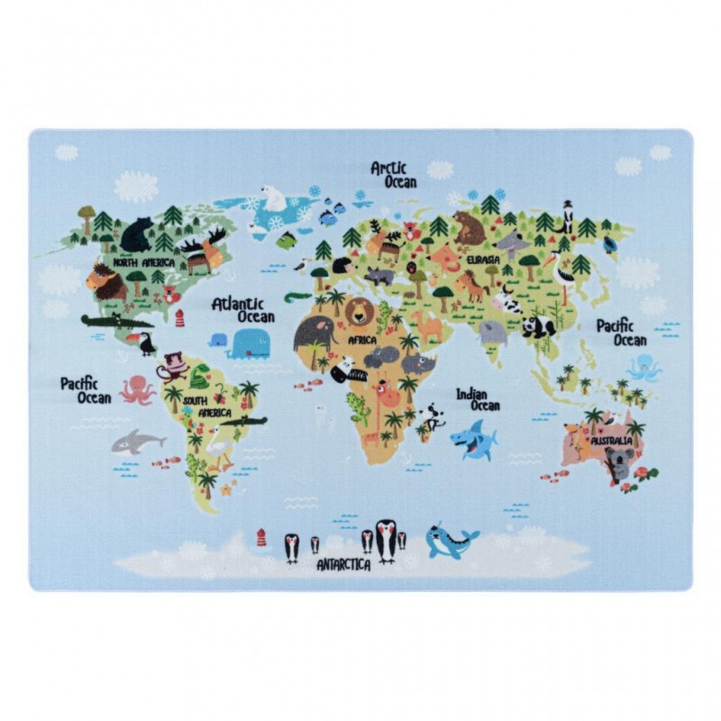 Çocuk Bebek odası oyun Halısı renkli dünya haritası Atlas temalı Karışık renklerde