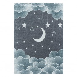 Çocuk Bebek odası Halısı Bulut Ay Yıldız desenli Mavi Gri tonlarda