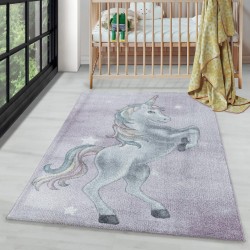 Çocuk Bebek odası Halısı Unicorn Yıldız motifli Lila Pembe