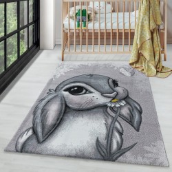 Çocuk Bebek odası Halısı Tavşan Bunny temalı Pembe Gri tonlarda