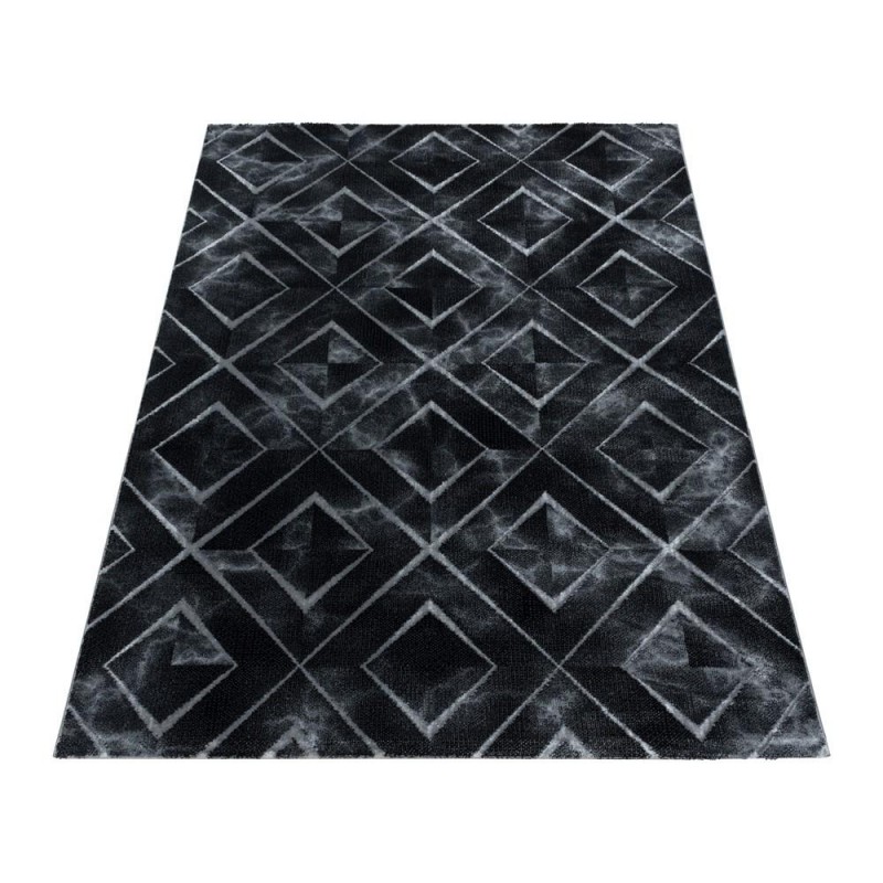 Modern karma abstrak kare üçgen Mermer desenli Halı Gümüş Siyah Gri