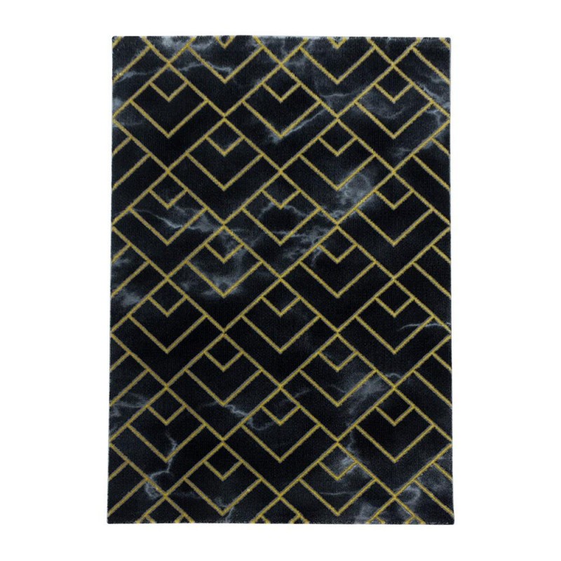 Modern karma abstrak kareler Mermer desenli Halı Siyah Altın Gri