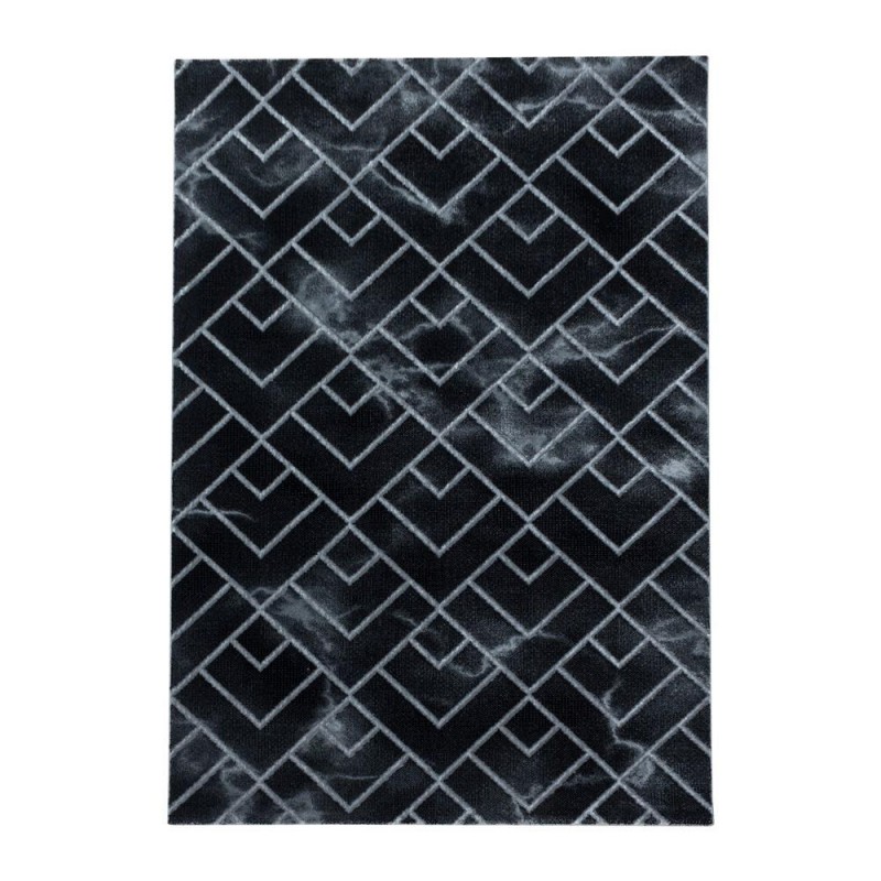 Modern karma abstrak kareler Mermer desenli Halı Siyah Gri Gümüş