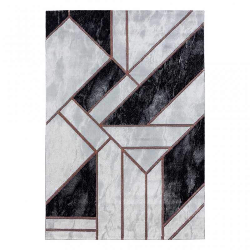 Modern Geometrik Mermer desenli Halı Bronz Bakır Siyah Beyaz
