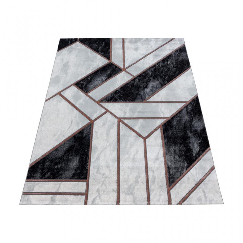 Modern Geometrik Mermer desenli Halı Bronz Bakır Siyah Beyaz