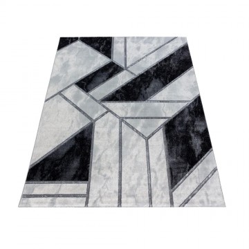 Modern Geometrik Mermer desenli Halı Gümüş Siyah Beyaz