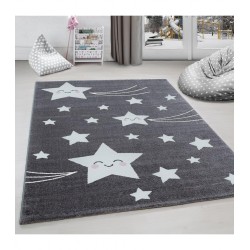 Çocuk odası halısı sevimli yıldız desenli Gri Beyaz renkli