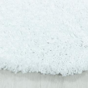 Yuvarlak Shaggy Halı Salon halısı yumuşak yüksek havlı düz beyaz renkli