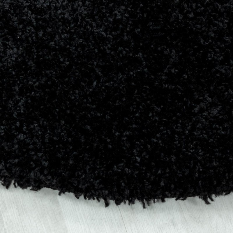 Yuvarlak Shaggy Halı Salon halısı yumuşak yüksek havlı düz Siyah renkli