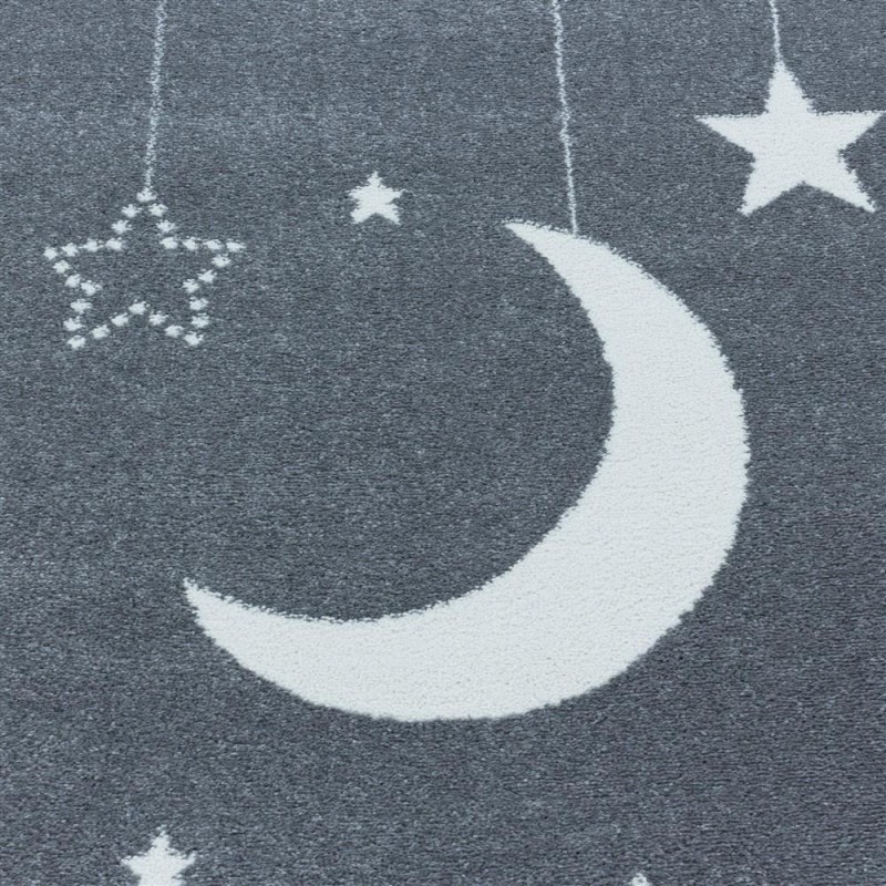 Yuvarlak Çocuk Bebek odası Halısı Bulut Ay Yıldız desenli Mavi Gri tonlarda