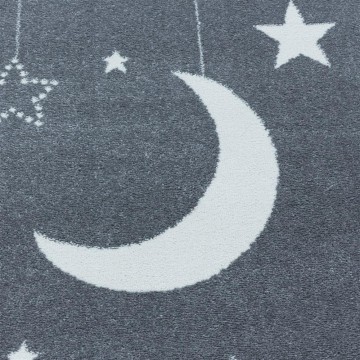 Yuvarlak Çocuk Bebek odası Halısı Bulut Ay Yıldız desenli Pembe Gri tonlarda