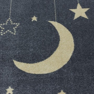 Yuvarlak Çocuk Bebek odası Halısı Bulut Ay Yıldız desenli Sarı Gri tonlarda