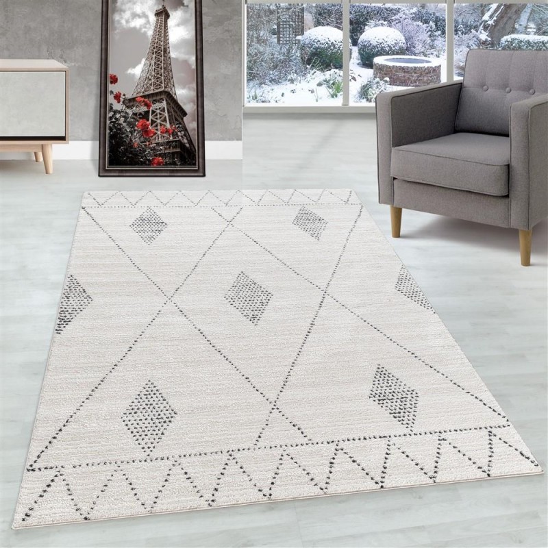 Modern yumuşak Salon Halısı Berber Stil Zigzag karo kilim desenli Halı Krem