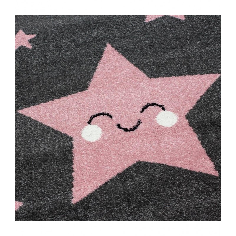 Çocuk halısı sevimli yıldız desenli gri pembe