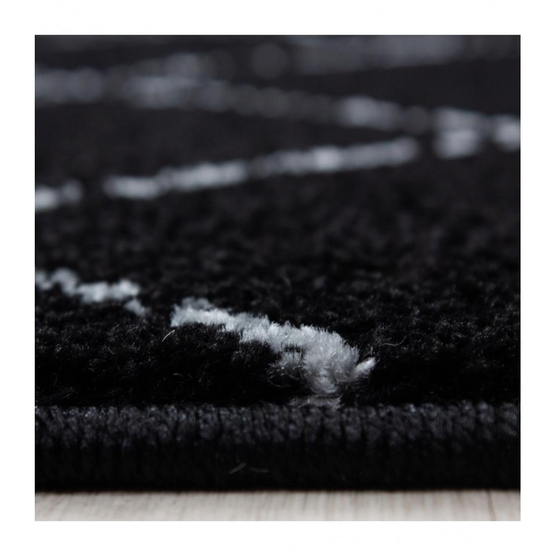 Halı modern tasarımlı kısa havlı ızgara desenli salon halısı Siyah Beyaz