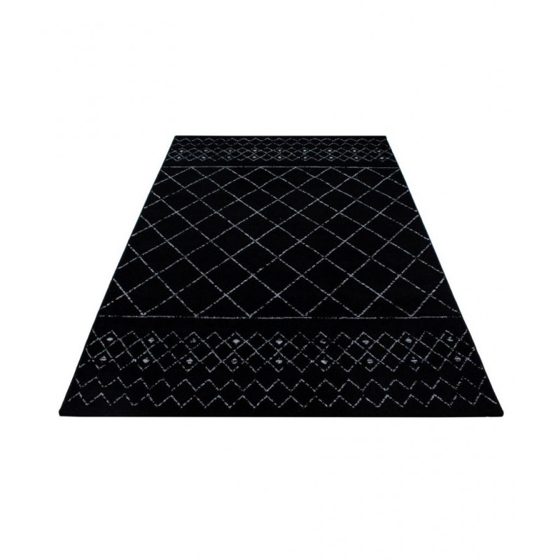 Halı modern tasarımlı kısa havlı ızgara desenli salon halısı Siyah Beyaz