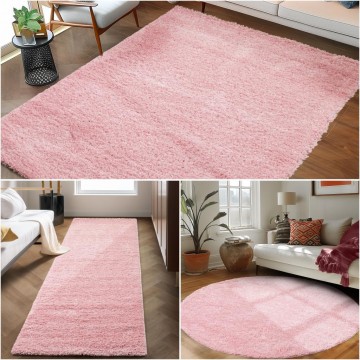 Yuvarlak Shaggy Halı Post Pelüş Halı Salon Halısı Oda Halısı 30 mm tüylü Düz Pembe renkli
