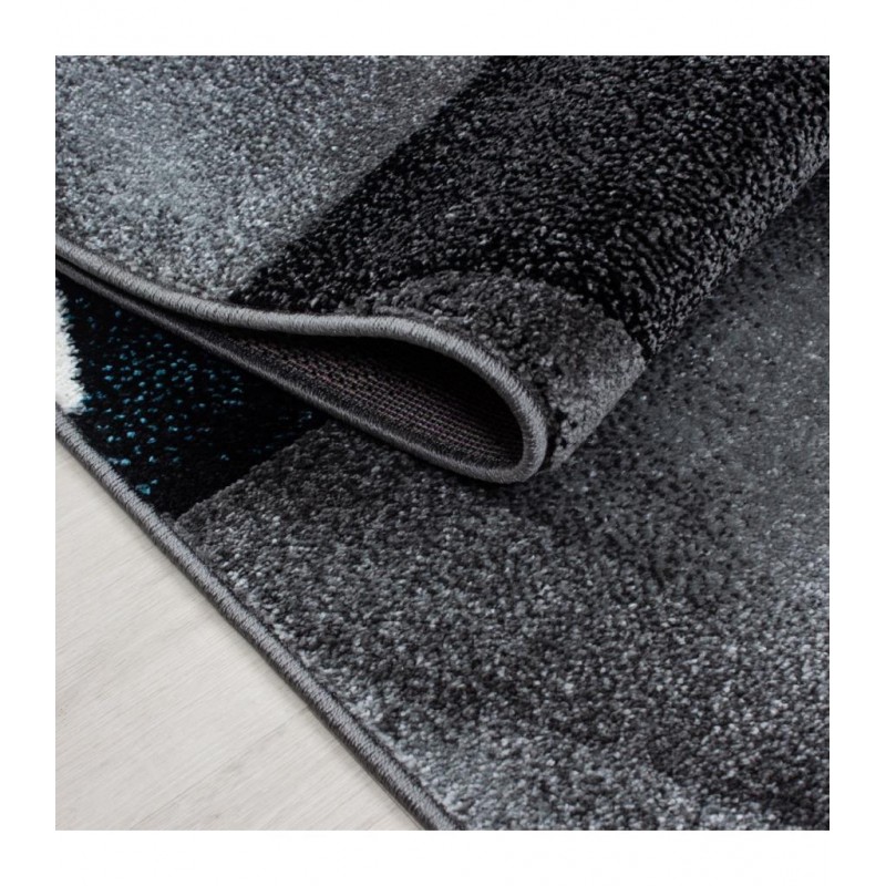 Halı modern tasarımlı kısa havlı ücgen desenli salon halısı Siyah Gri Mavi