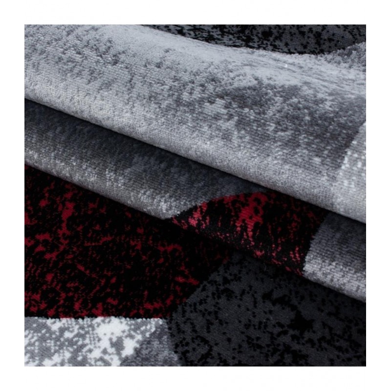 Modern desenli Halı Geometrik Kareli tasarım Siyah Gri Kırmızı Beyaz