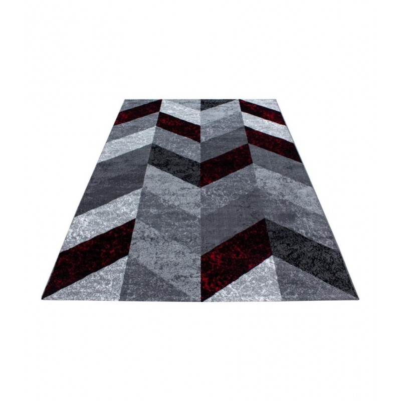 Modern desenli Halı Geometrik Kareli tasarım Siyah Gri Kırmızı Beyaz