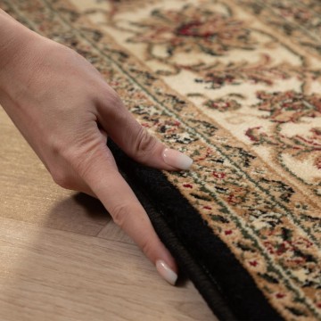 Klasik desenli Salon Halısı Dokuma Halı Iran tarzı Barok süslemeli Siyah Gold Bej