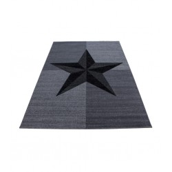 Modern desenli Halı Yıldız tasarımlı ve Kareli Siyah Gri