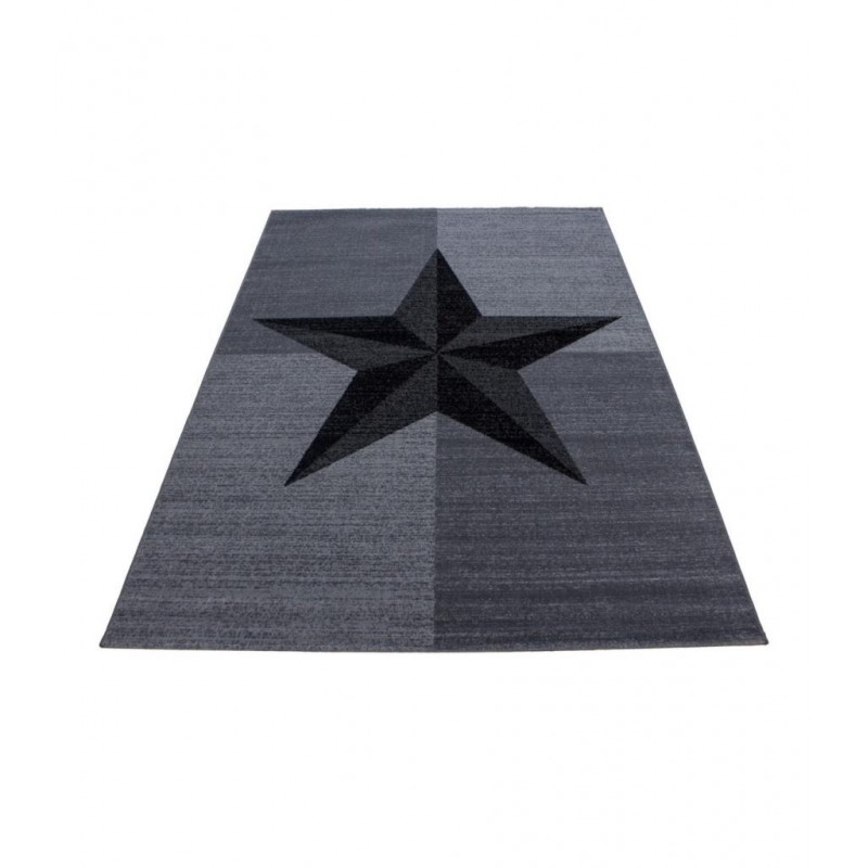 Modern desenli Halı Yıldız tasarımlı ve Kareli Siyah Gri