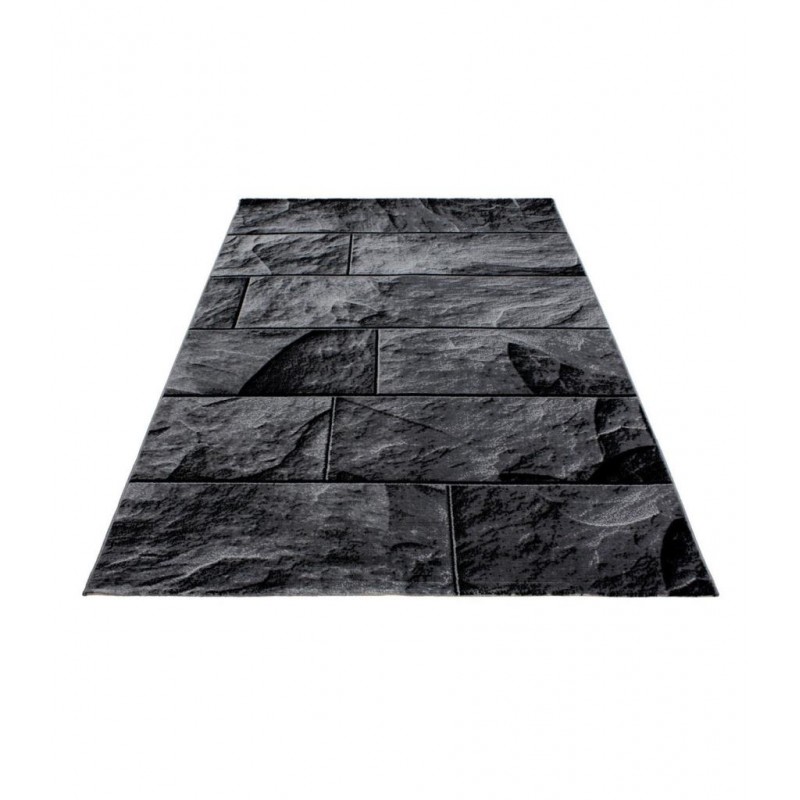 Modern tasarımlı Halı Geometrik kareli siyah taş duvar tasarımı