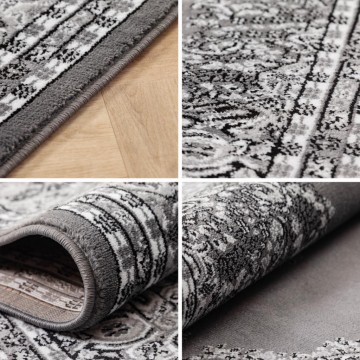 Klasik desenli Salon Halısı Dokuma Halı Iran tarzı Madalyon süsleme Siyah Gri