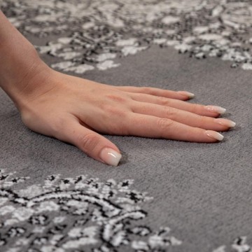 Klasik desenli Salon Halısı Dokuma Halı Iran tarzı Madalyon süsleme Siyah Gri