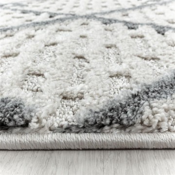 Yuvarlak Salon Oda Mutfak Çocuk Halısı Bukle Taban kabartma ızgara desenli Halı Krem Gri